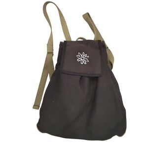 Life is Good Black Olive Green Canvas Drawstring Backpack Cinch Bag Logo Patch